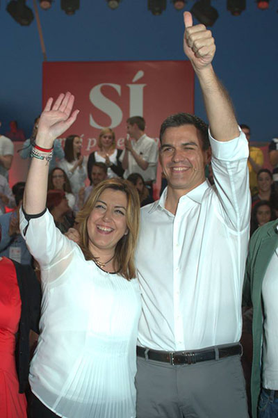 Pedro Sánchez y Susana Sánchez en un mitin del PSOE. Foto: PSOE